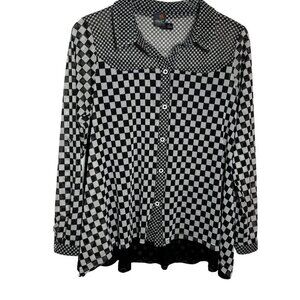 Anac by Kimi Size Large Black & white check boxy tunic Top button front artsy